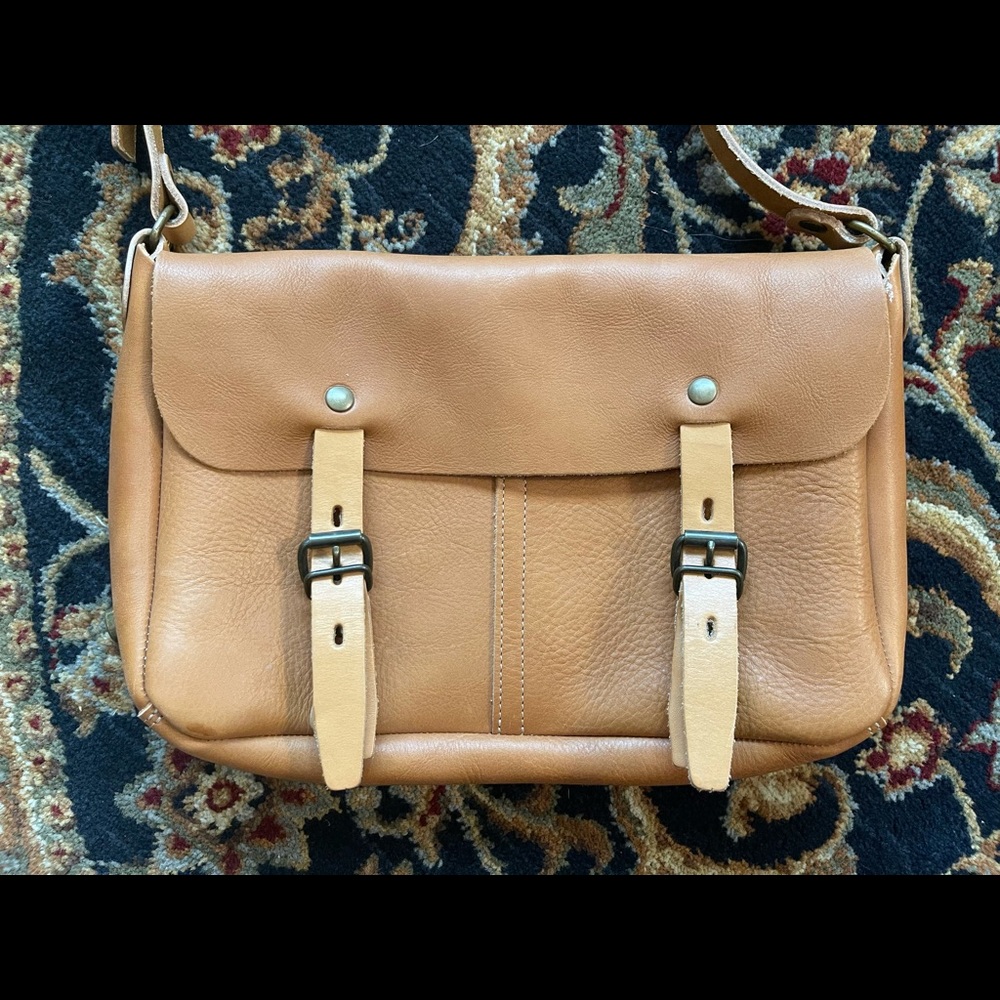 French made blue de chauffe leather handbag